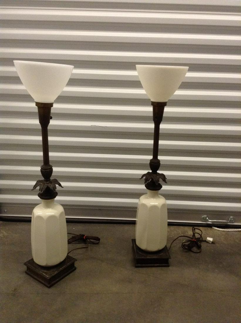 pair of early lenox milk glass and brass lamps (1 of 1)
