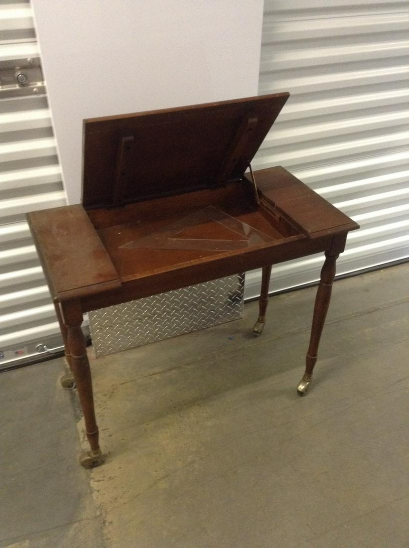 wooden side table on wheels: 32x16x27