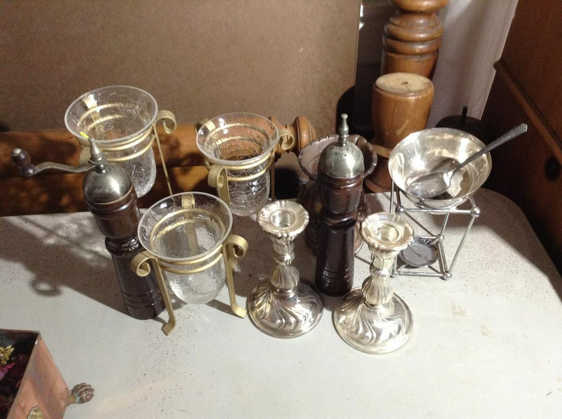 lot of silver plated candlesticks, salt and pepper (1 of 1)