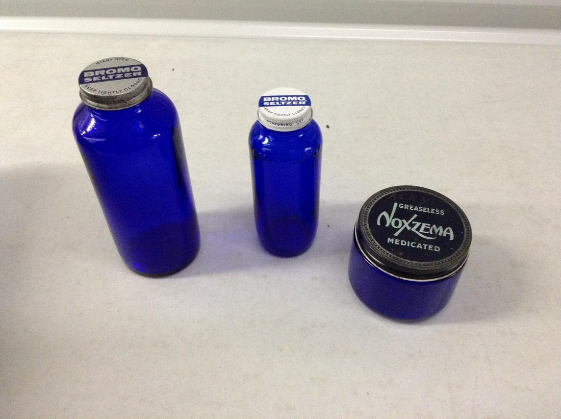 Lot of Early blue glass bottles: Lot of Early blue glass bottles
