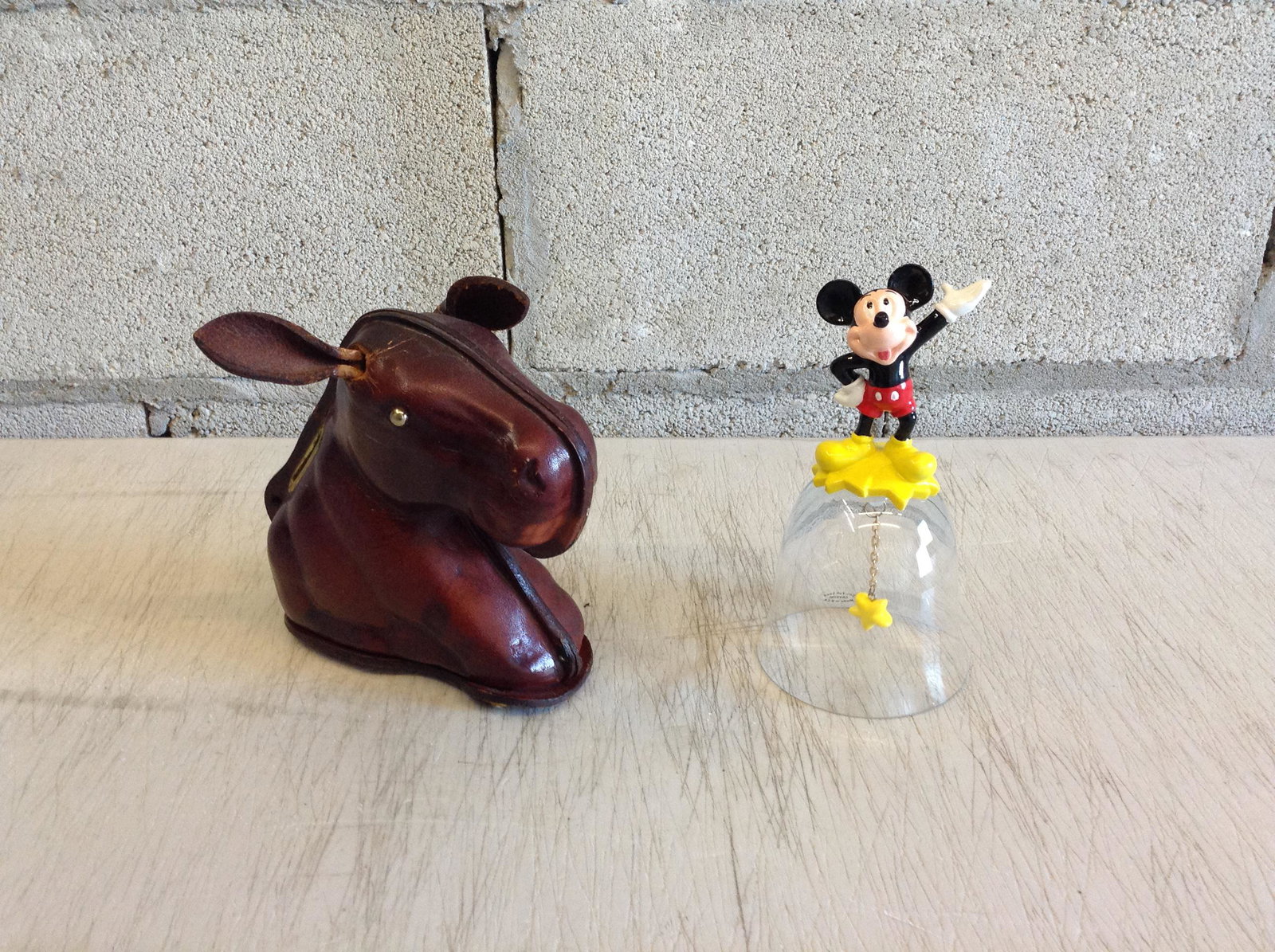 Leather bank and mickey mouse crystal bell: Leather bank and mickey mouse crystal bell