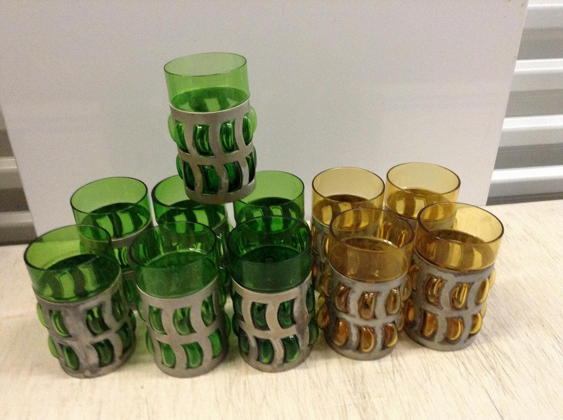 Mid-Century Modern Metal Infused Colored Drinking: Mid-Century Modern Metal Infused Colored Drinking Glasses