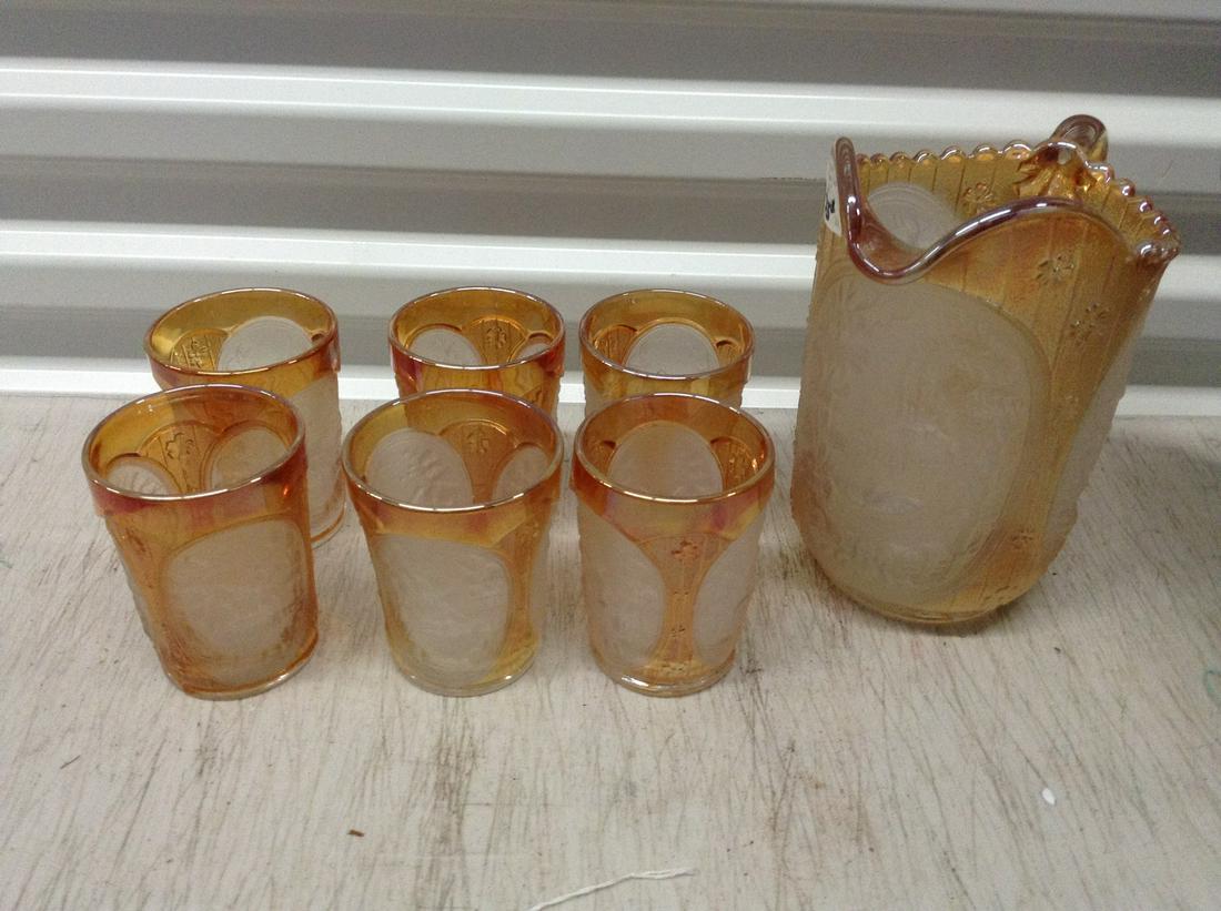 Imperial Windmill Carnival Glass Pitcher and Cups (1 of 1)