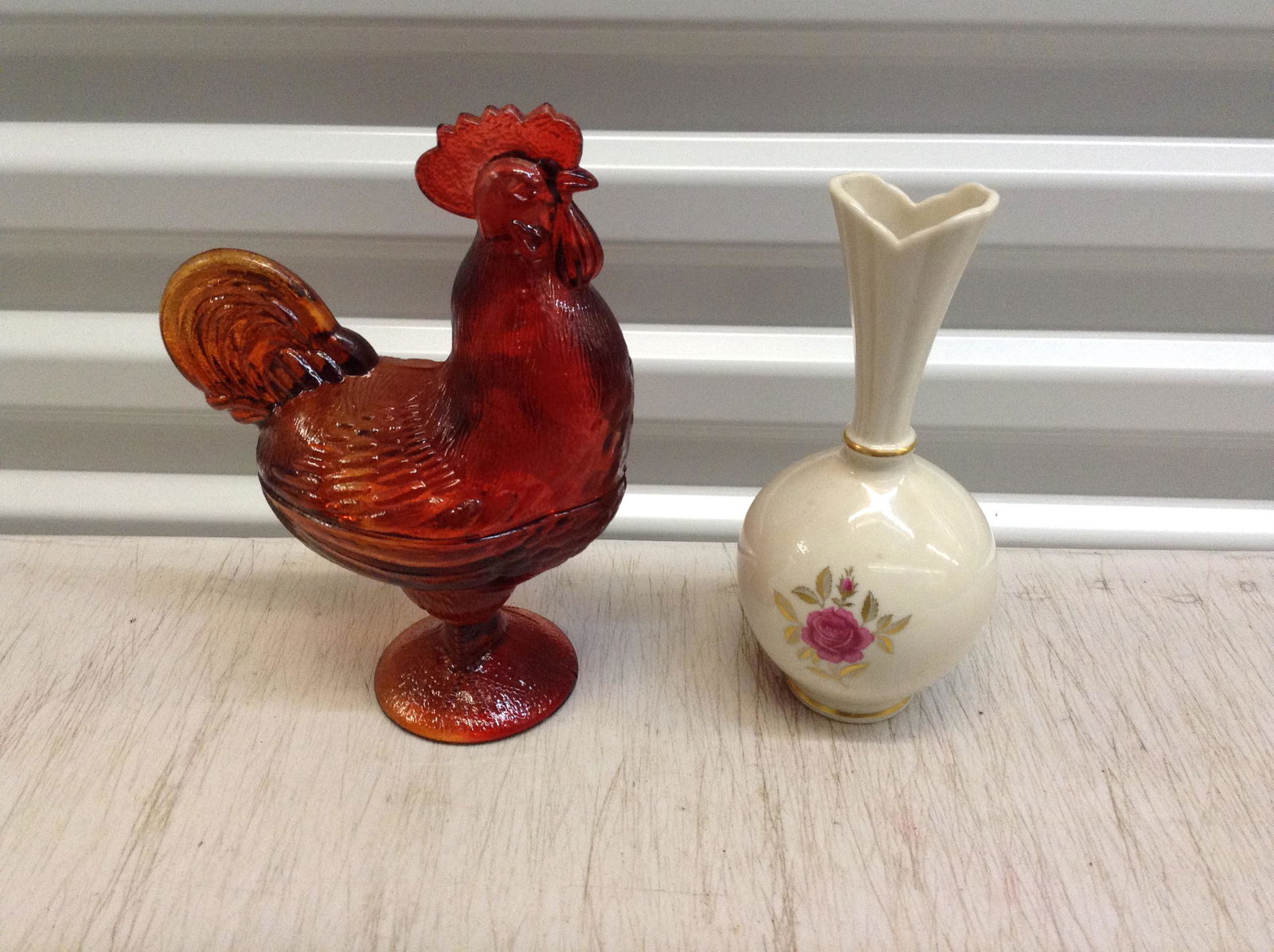 pedestal covered rooster dish and lenox vase (1 of 1)