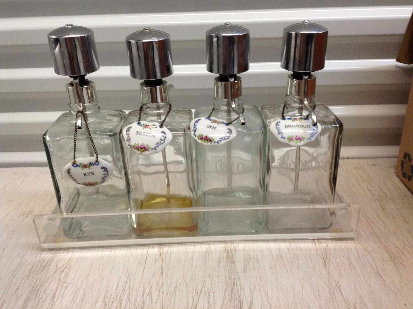 Mid Century Modern crystal shot dispensers with lucite (1 of 1)