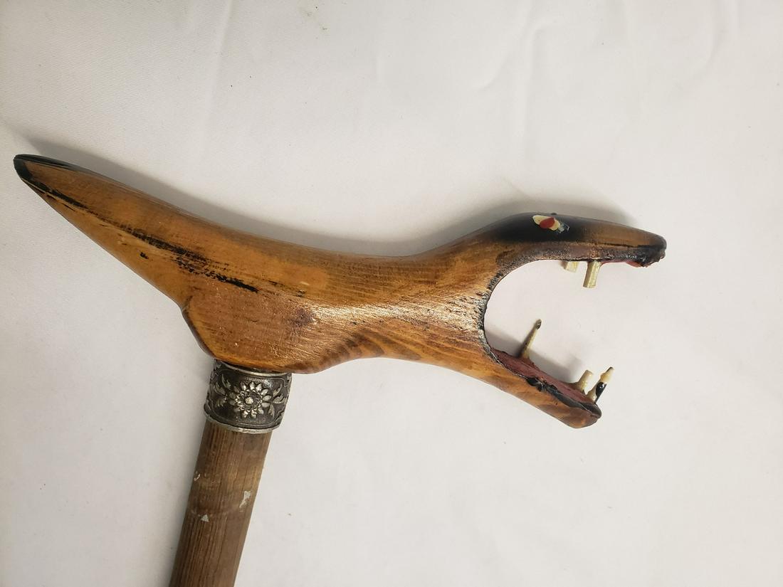 Handcarved snake handle with silver piece walking stick (1 of 1)