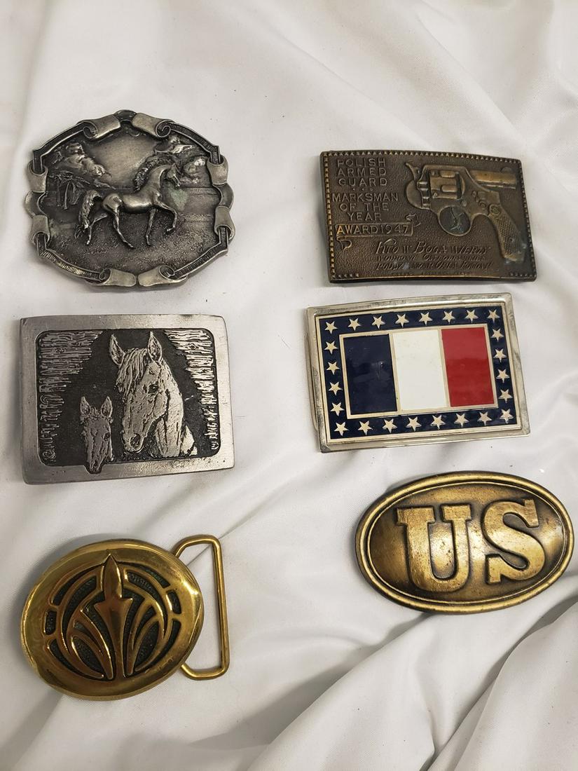Lot of 6 brass belt buckles: Lot of 6 brass belt buckles