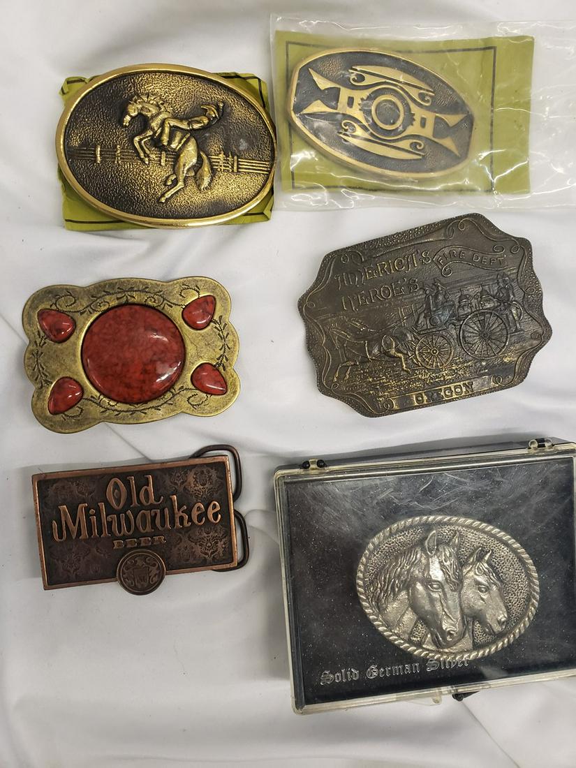 Lot of 6 brass belt buckles: Lot of 6 brass belt buckles