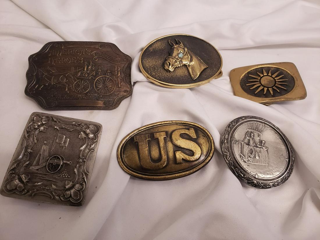 Lot of 6 brass belt buckles: Lot of 6 brass belt buckles