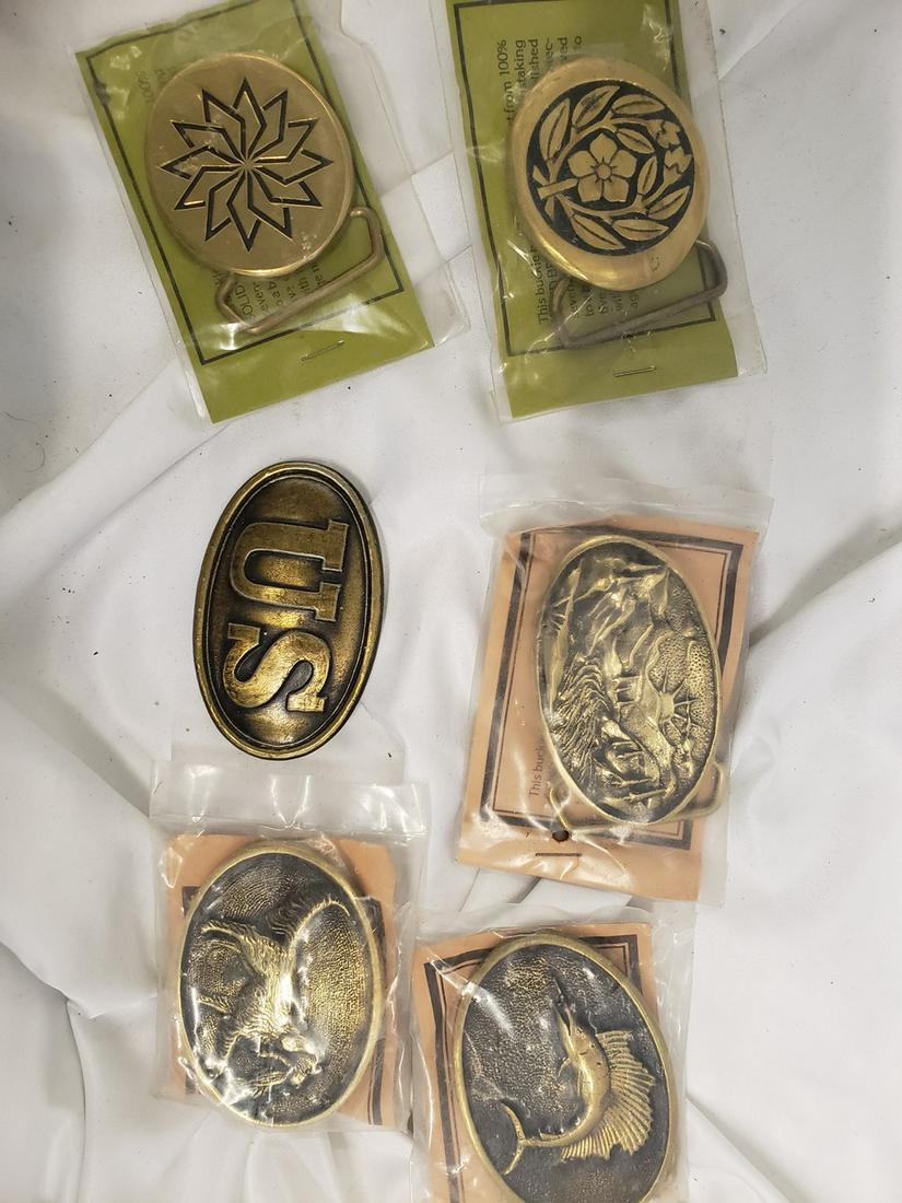Lot of 6 brass belt buckles: Lot of 6 brass belt buckles