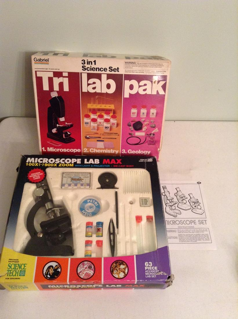 Two vintage microscope science kits: Two vintage microscope science kits