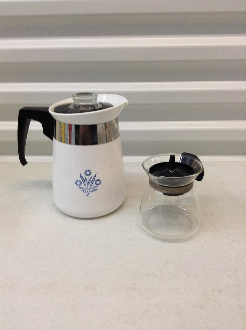 Vintage Corningware and other coffee pot: Vintage Corningware and other coffee pot