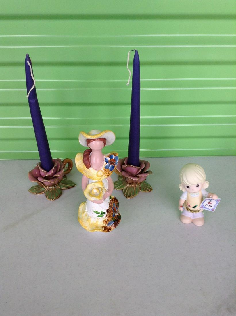 Pair of flower candle holders, precious moments and (1 of 1)