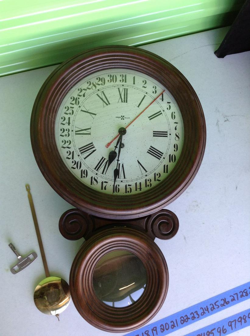 Howard Miller Pendulum Eight Day Wall Clock Model 648: Howard Miller Pendulum Eight Day Wall Clock Model 648 with domed Glass and Calendar setting Made in Germany