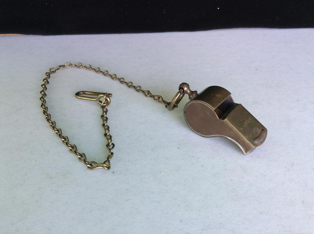 WWI Brass Military Whistle on Chain Made in USA: WWI Brass Military Whistle on Chain Made in USA