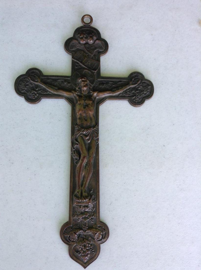 ~c. 1890 Antique Gorham Bronze Crucifix Gorham Mark,: ~c. 1890 Antique Gorham Bronze Crucifix Gorham Mark, an Anchor in a Cartouche, and B 1808 on the Reverse side 9"x5"