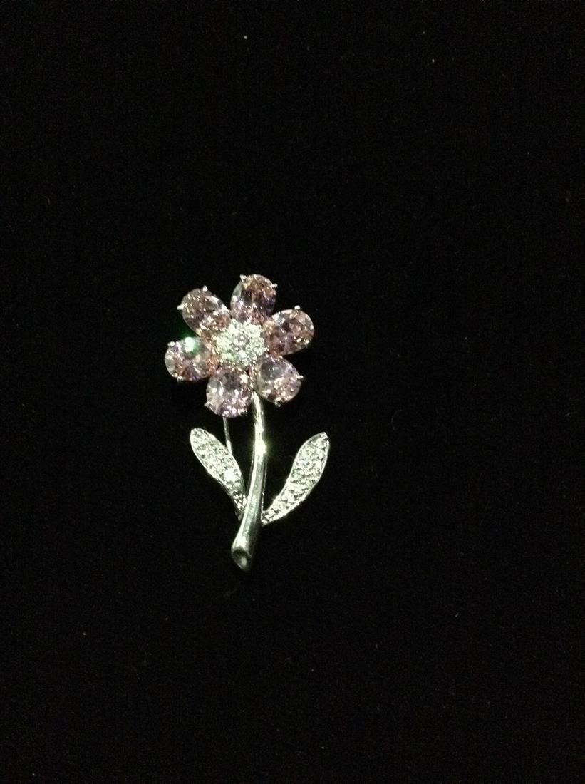 2" Sterling, Morganite, and Clear Crystal Flower Brooch: 2" Sterling, Morganite, and Clear Crystal Flower Brooch