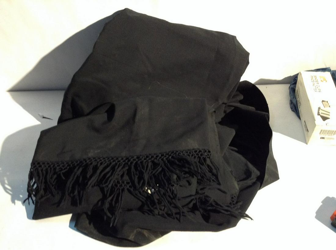 early victorian black silk shawl with fringe (1 of 1)