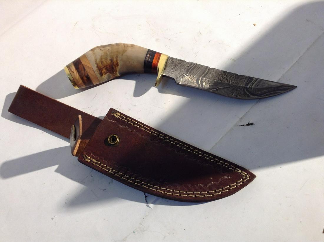 bowie knife 10" tall, bone handle, leather case: bowie knife 10" tall, bone handle, leather case demasics