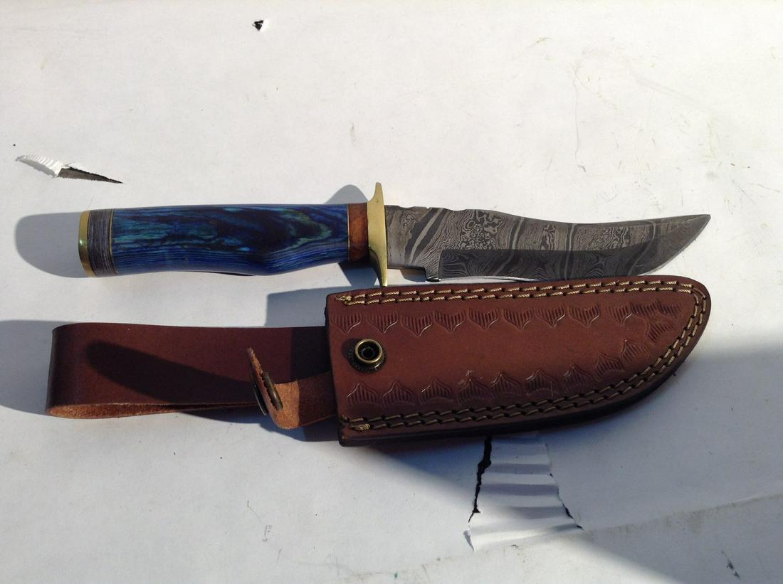 bowine 10" bone handle knife, demask, with leather case: bowine 10" bone handle knife, demask, with leather case