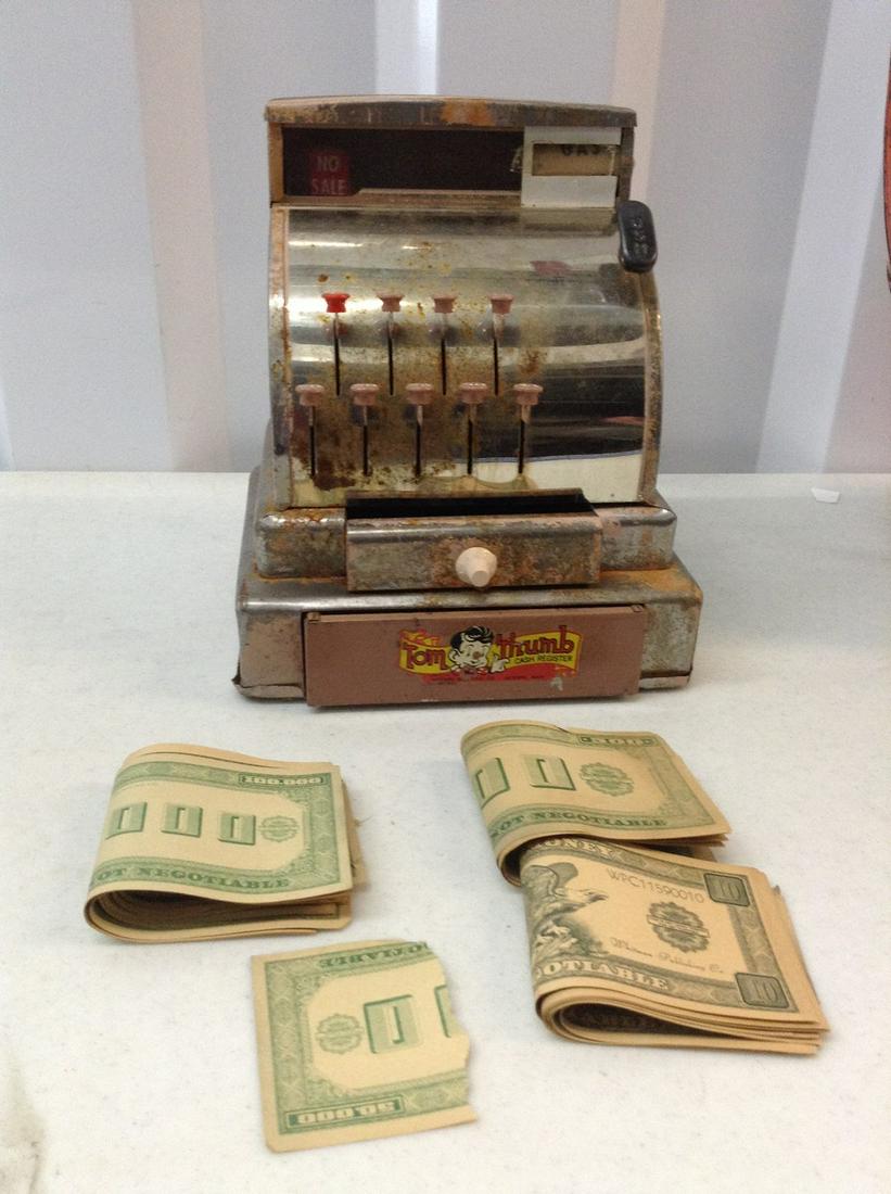 Vintage 1950's Tom Thumb Toy Cash Register with Dollars: Vintage 1950's Tom Thumb Toy Cash Register with Dollars in Whitman Publishing Company Play Money