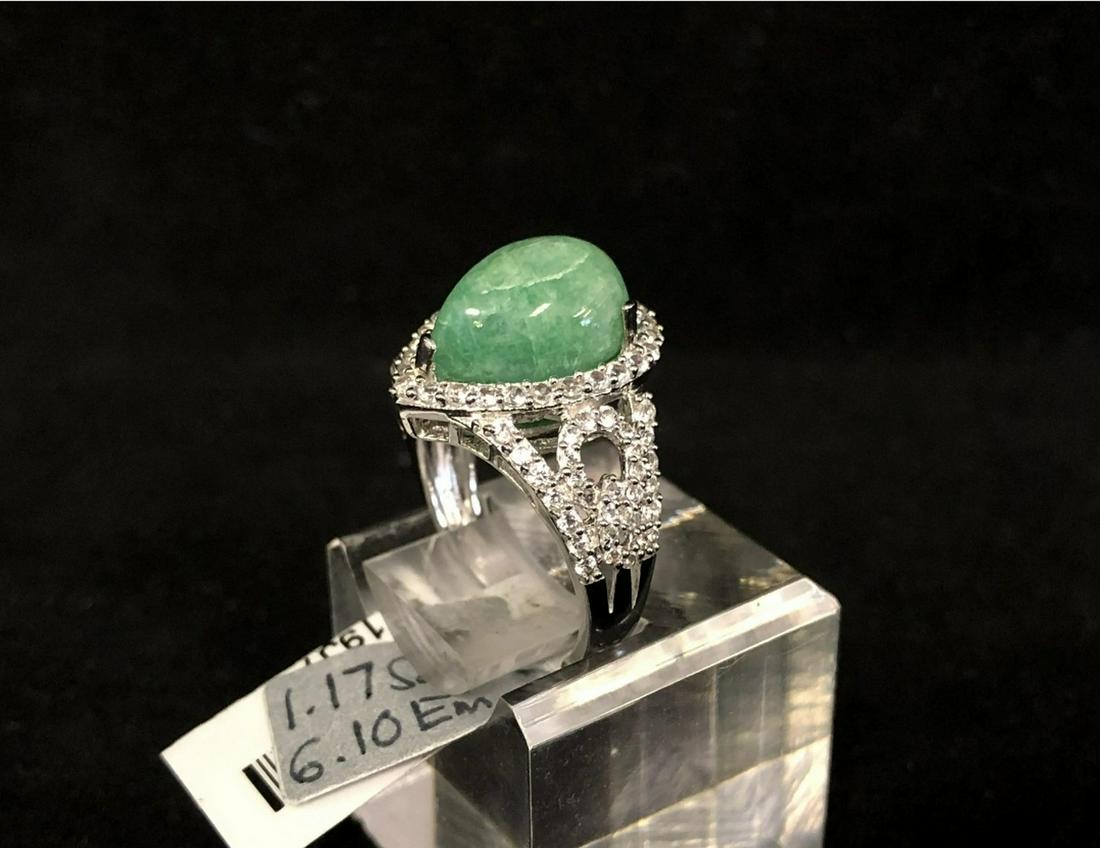 Certified Sterling Beryl Emerald Sapphire Ring - 6.10ct: Certified Sterling Beryl Emerald Sapphire Ring - 6.10ct Emerald w/ 1.17 cts white sapphire - size 7
