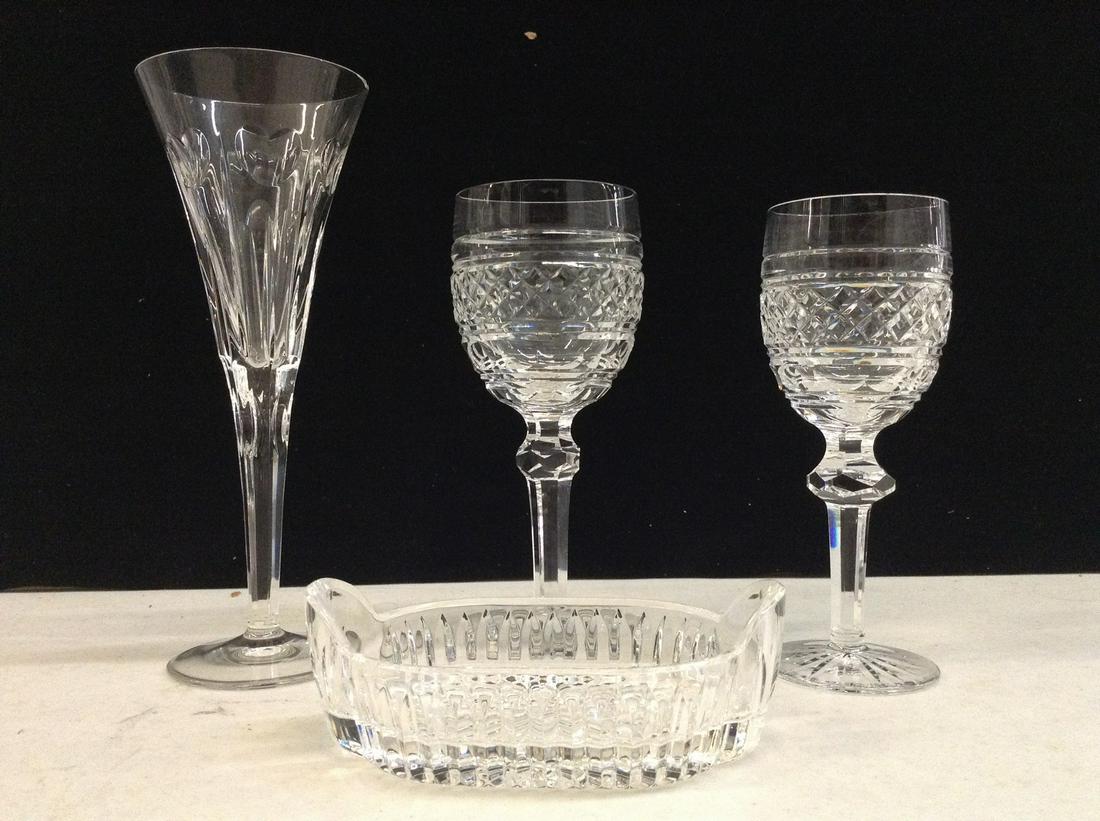 Waterford Water Goblet, Wine Glasses, and Dish: Waterford Water Goblet, Wine Glasses, and Dish
