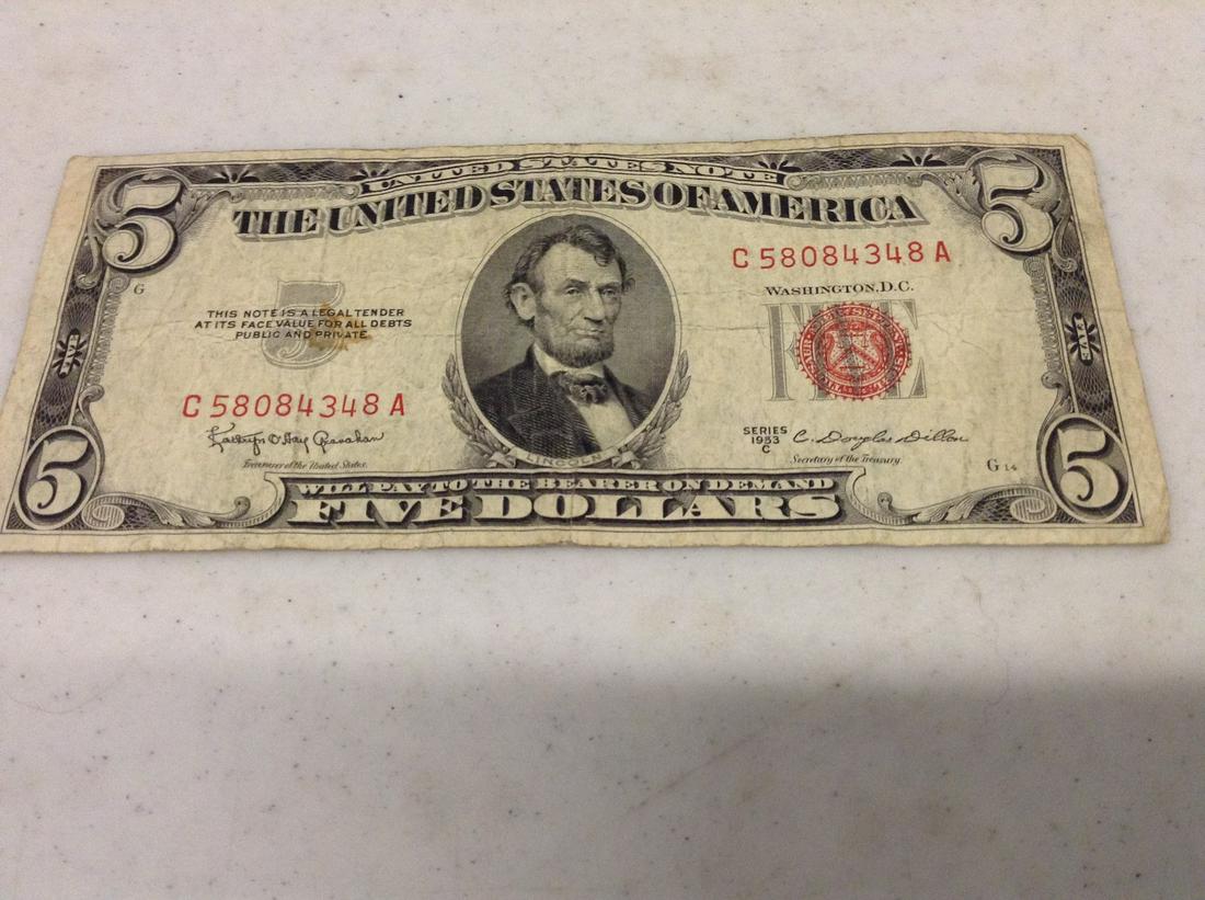 Red Seal Five Dollar Bill: Red Seal Five Dollar Bill