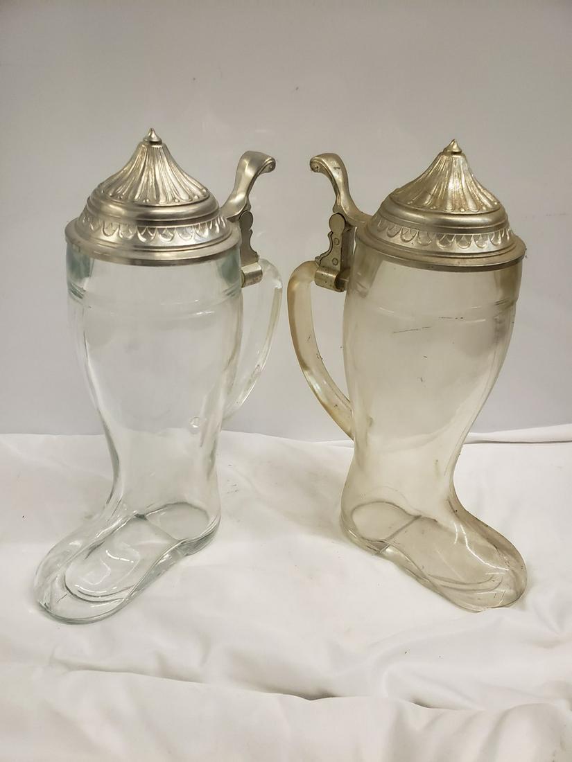Two vintage glass boot steins: Two vintage glass boot steins