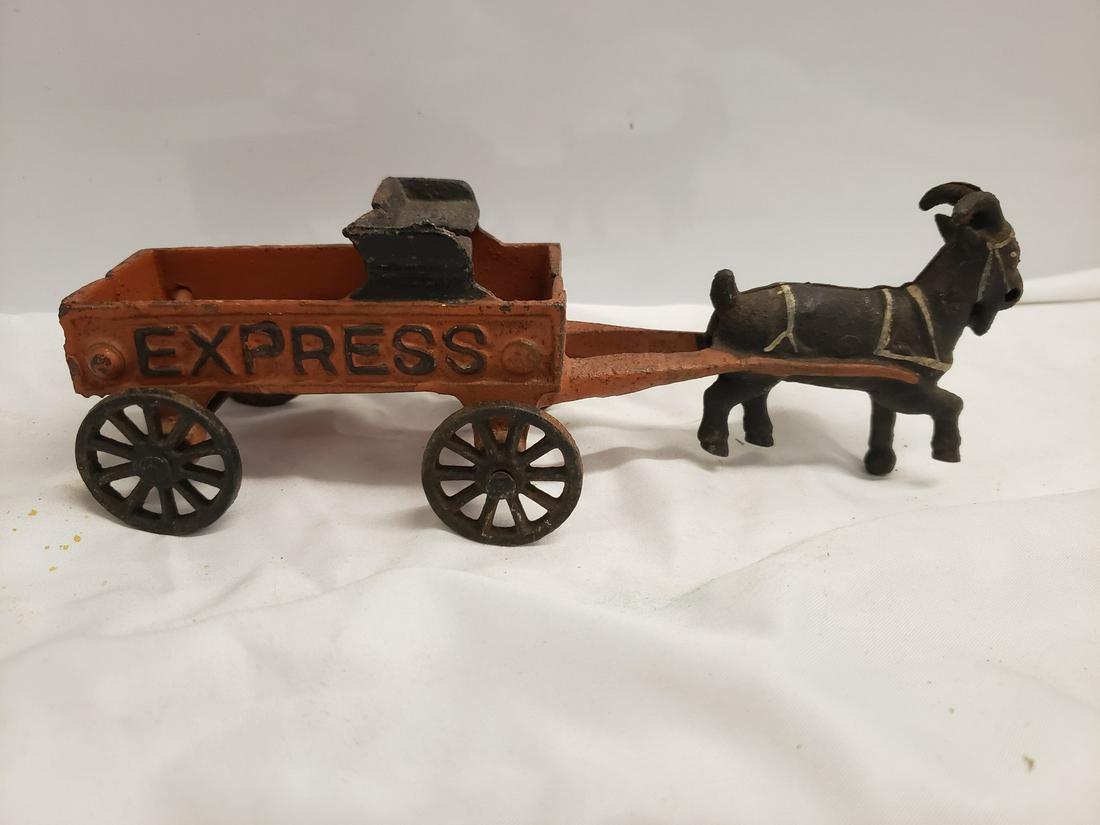 Cast iron toy donkey with cart (1 of 1)