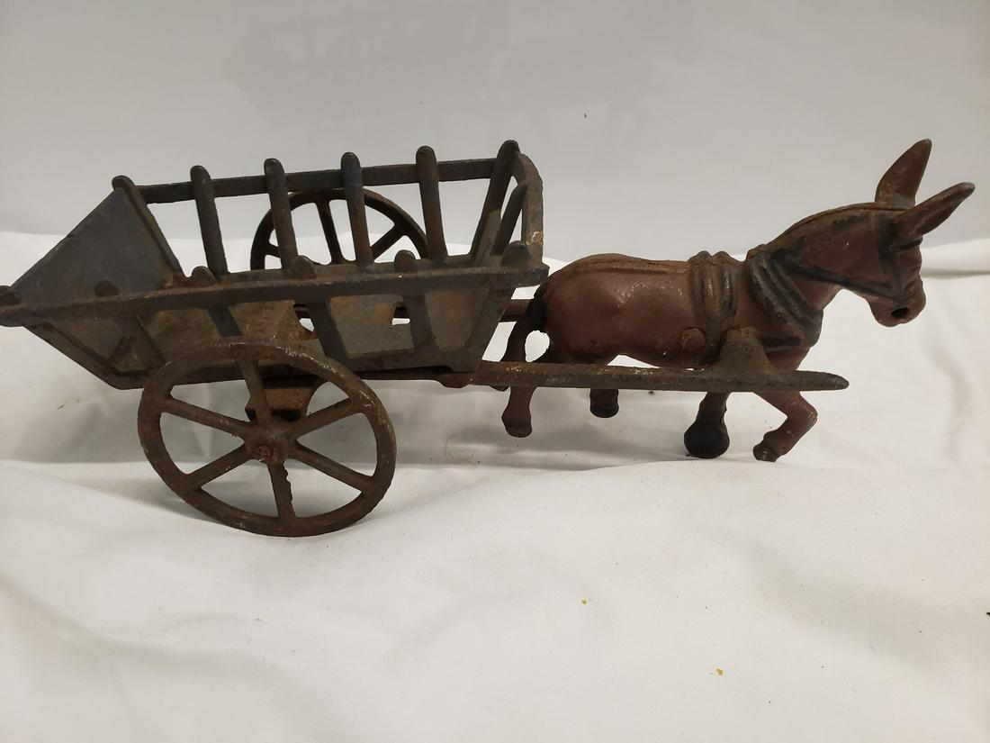 Cast iron toy donkey with cart (1 of 1)