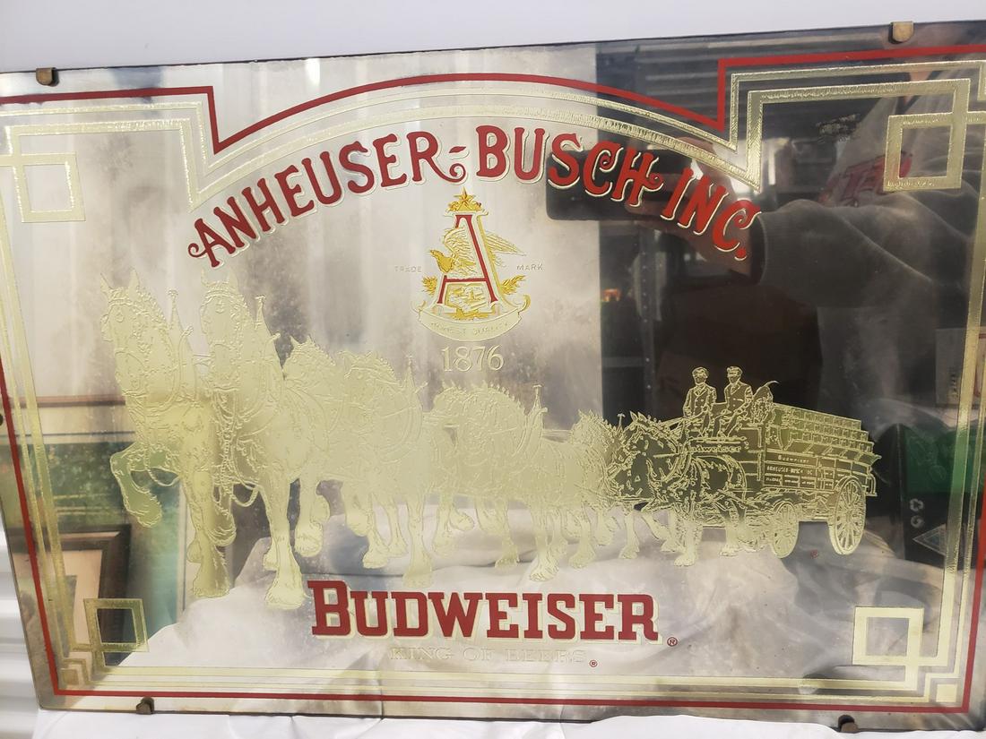 Anheuser-Busch Inc Budweiser glass bar mirror (1 of 1)