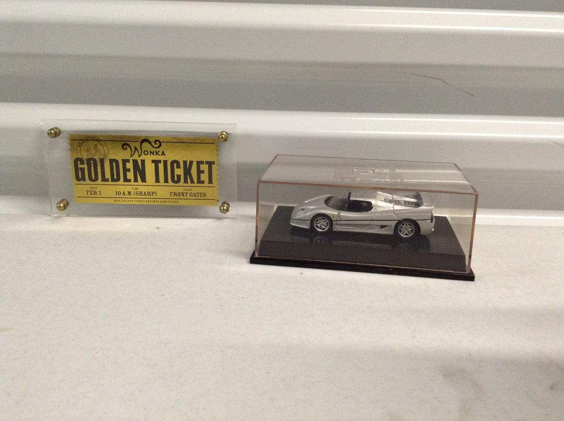Willie Wonka Golden Ticket and Hot Wheels car: Willie Wonka Golden Ticket and Hot Wheels car