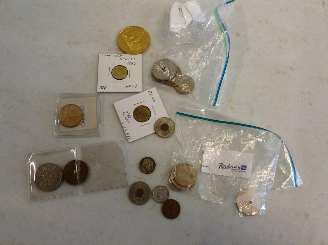 Foreign Coins, silver Roosevelt dime and token: Foreign Coins, silver Roosevelt dime and token