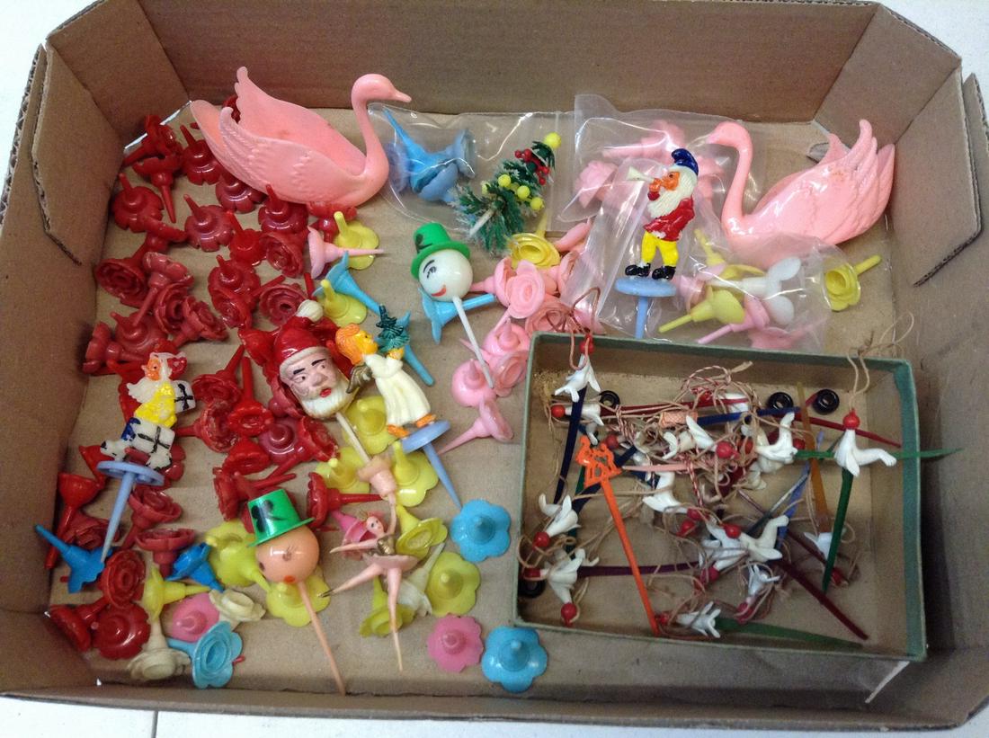 Box of vintage cupcake toppers: Box of vintage cupcake toppers