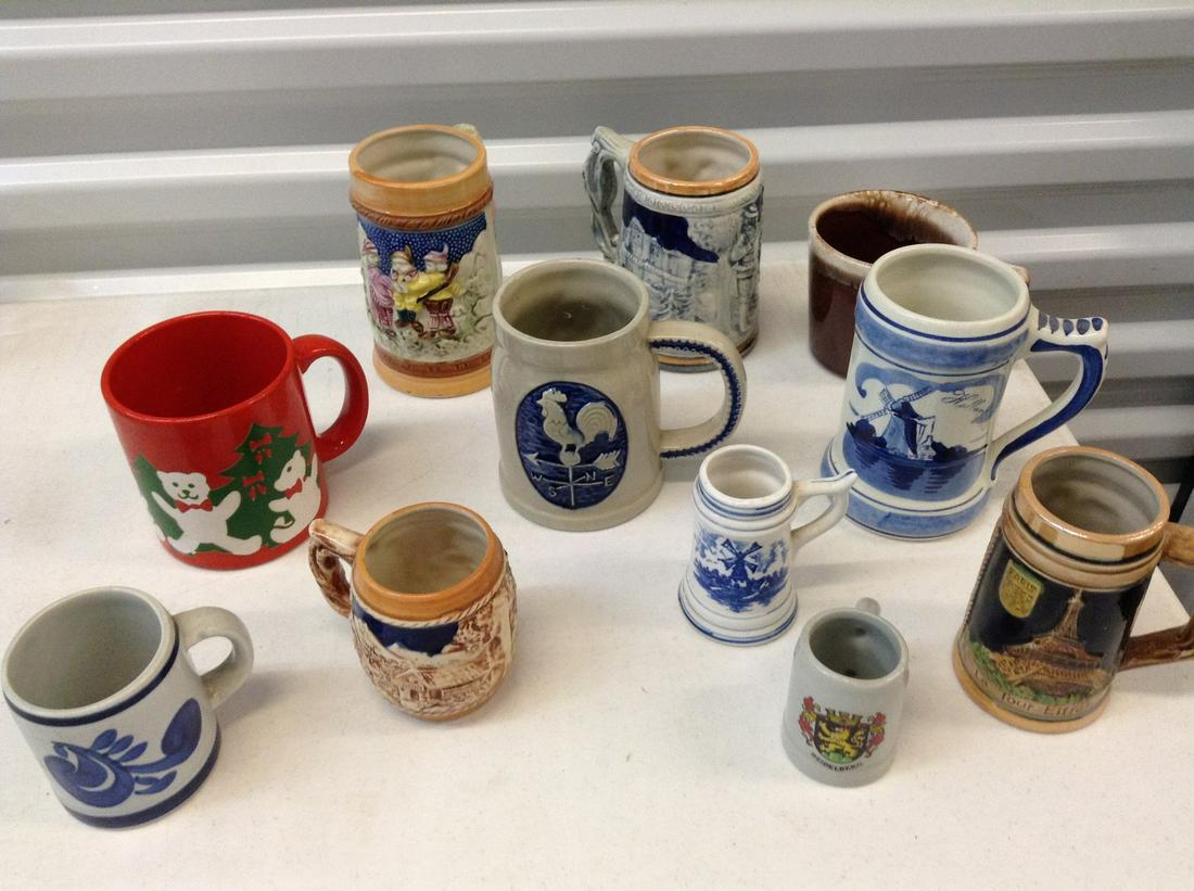 Lot of Stein Mugs - Delfts, McCoy, West Germany, Japan: Lot of Stein Mugs - Delfts, McCoy, West Germany, Japan and other