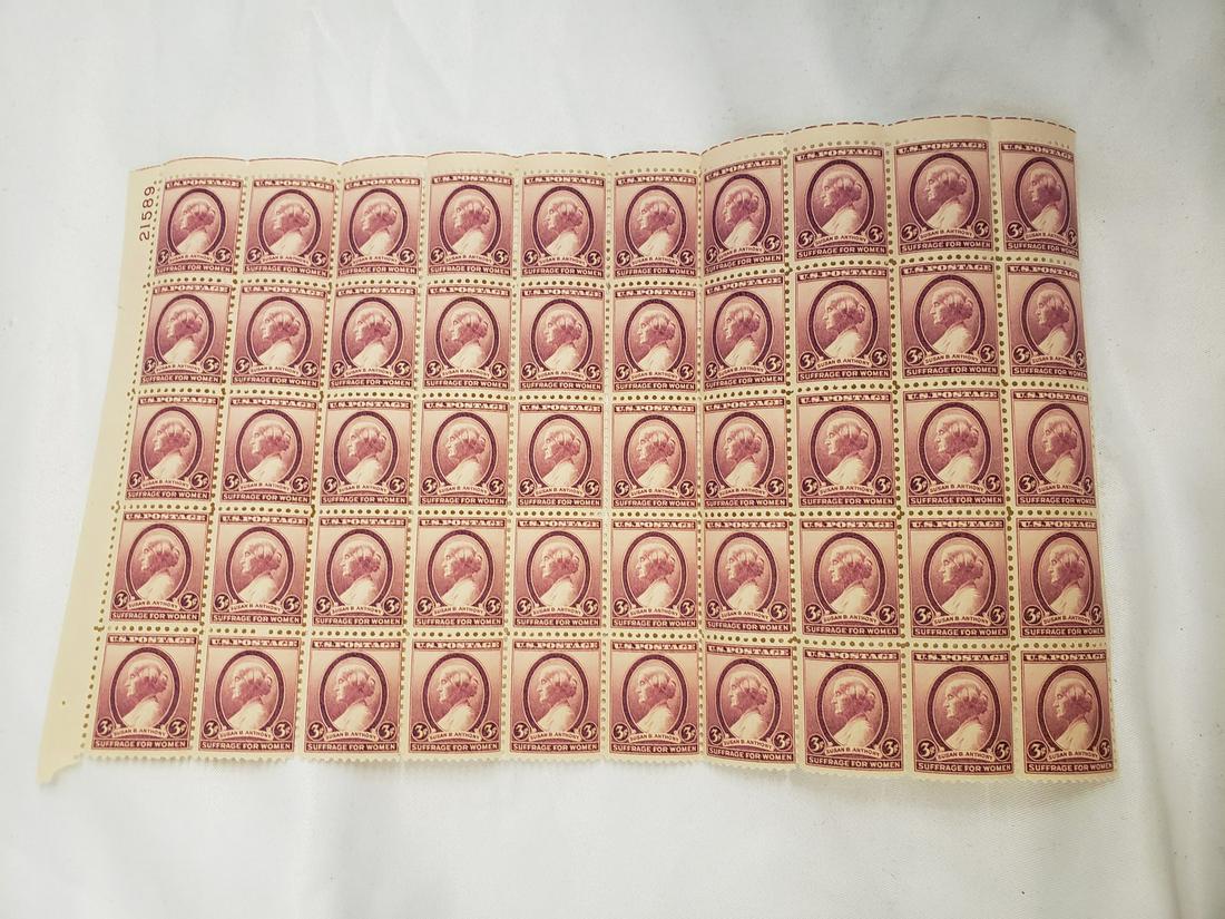 Uncut stamp sheet Susan B. Anthony 3 cent stamps (1 of 1)