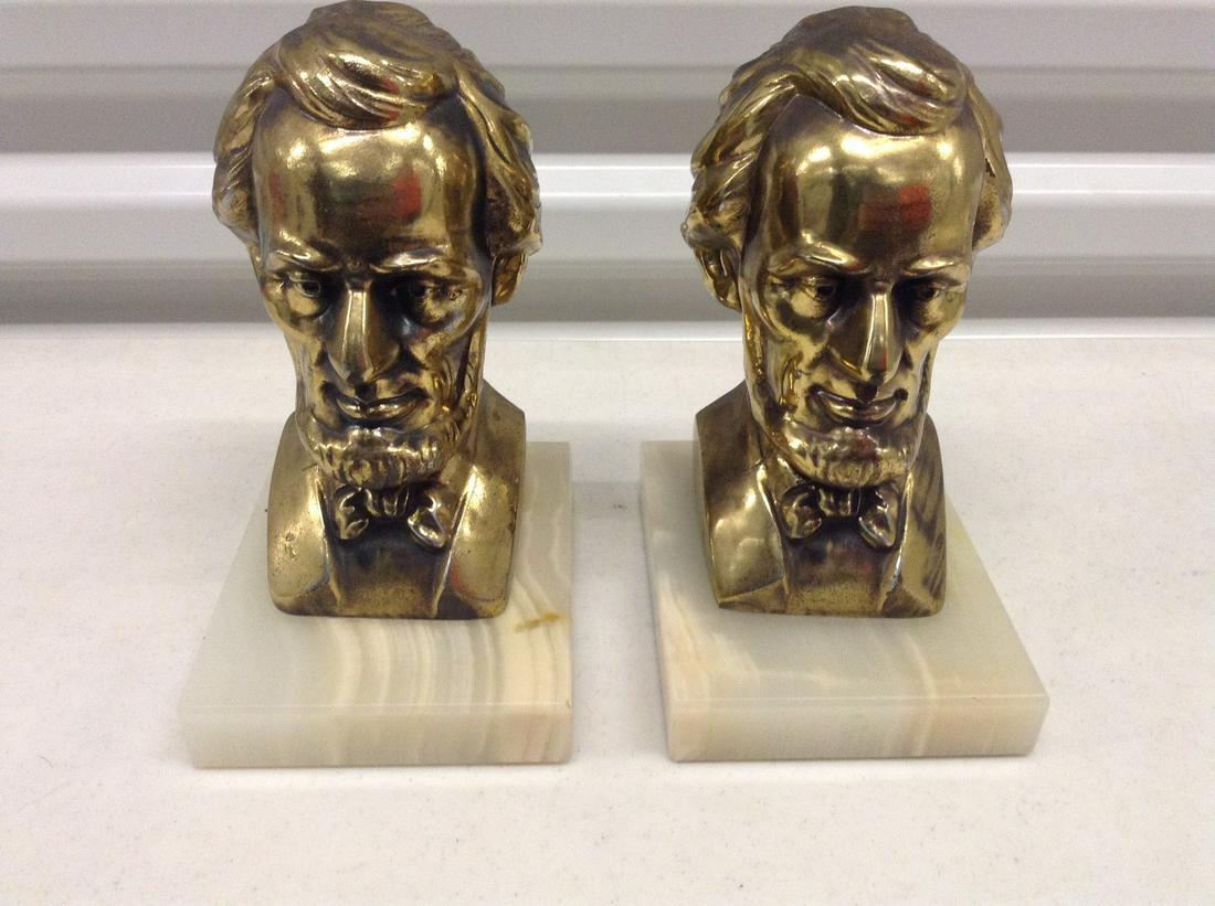 Abe Lincoln Bookend Busts with Marble Bases (1 of 1)