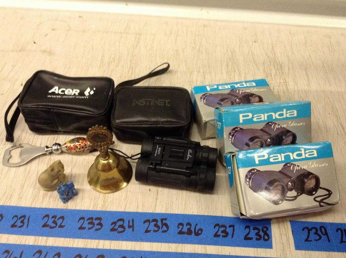 Lot of Two Acer Binoculars, Three Panda Binoculars,: Lot of Two Acer Binoculars, Three Panda Binoculars, Bell, and More