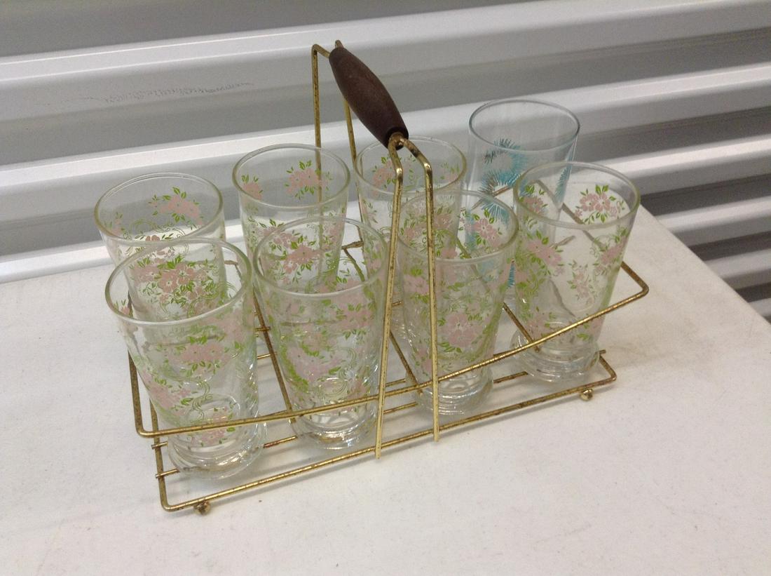 Mid Century Modern Glassware with caddy: Mid Century Modern Glassware with caddy