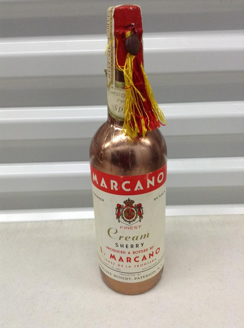 Marcano Cream Sherry unbroken tax seal: Any contents in bottle is Free; You are bidding on the bottle & unbroken tax stamp