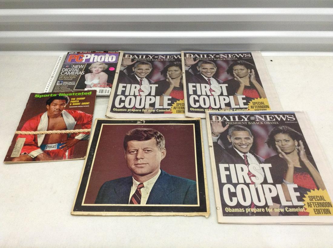Vintage newspapers, JFK record and sports illustrated (1 of 1)
