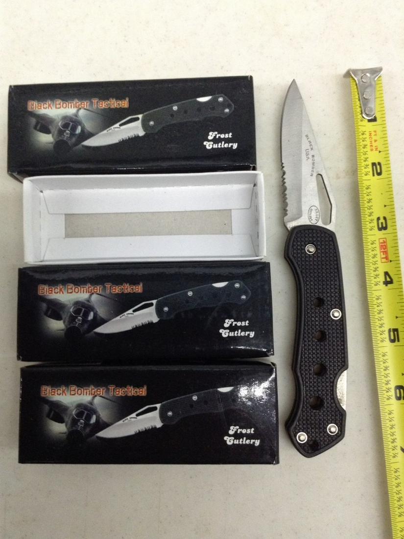 lot of three black bomber tactical new pocket knife (1 of 1)