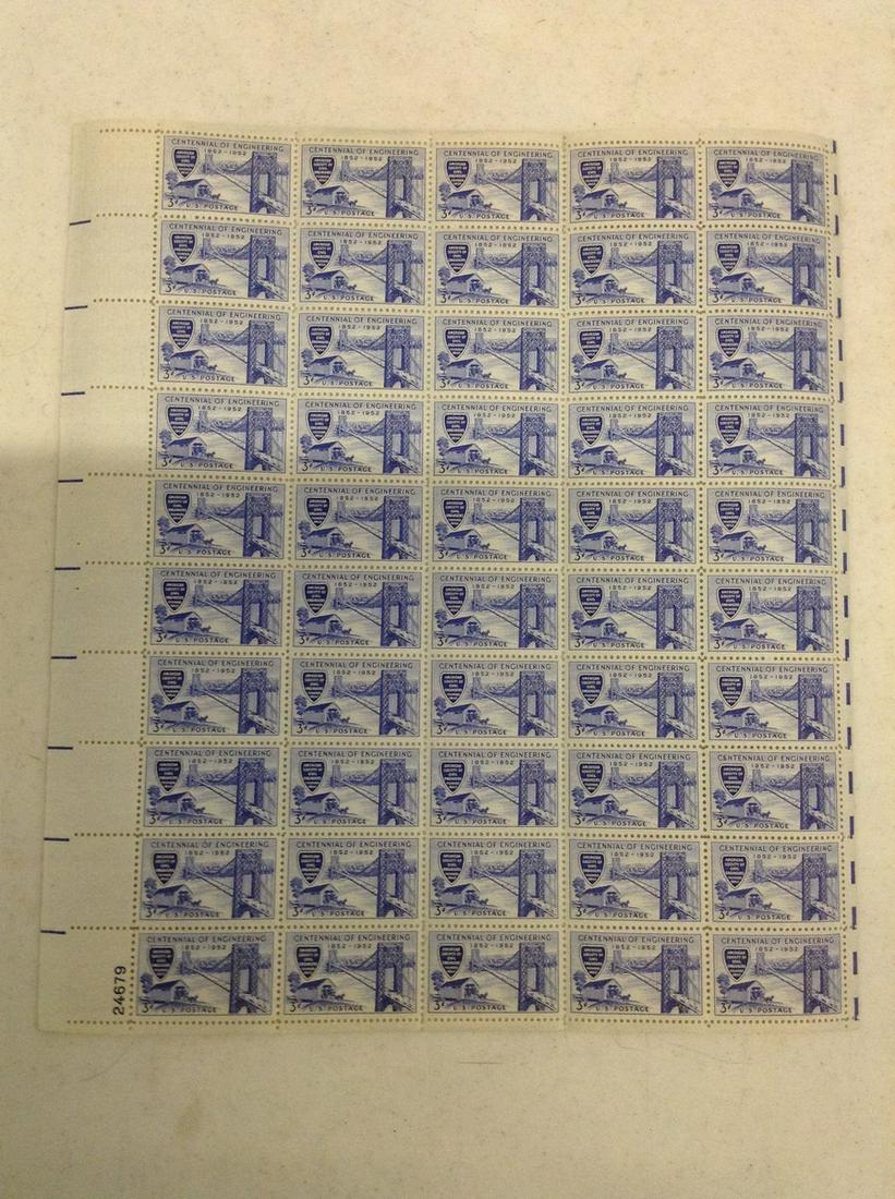 1952 Centennial of Engineering 3 Cent Stamp Sheet MNH (1 of 1)