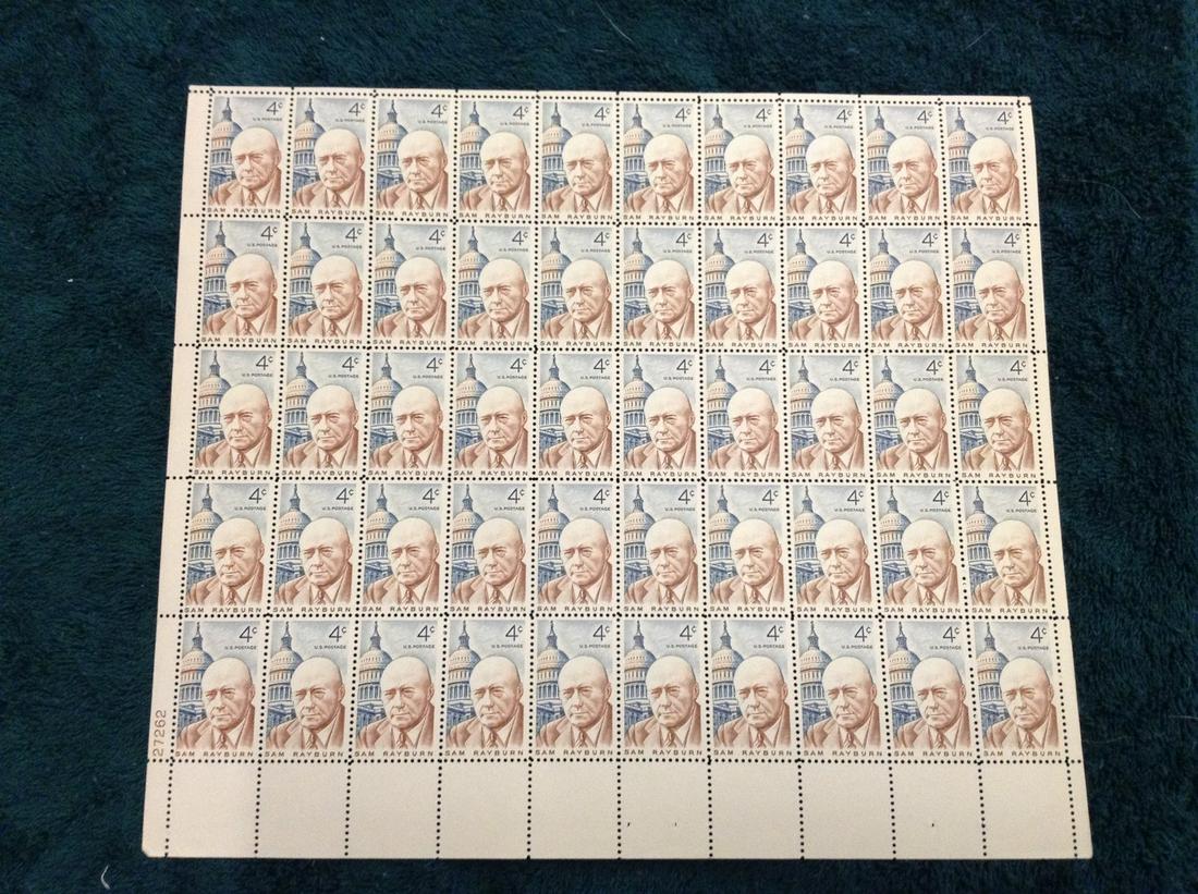 1962 Sam Rayburn 4 cent Stamp sheet MNH Mint: 1962 Sam Rayburn 4 cent Stamp sheet MNH Mint