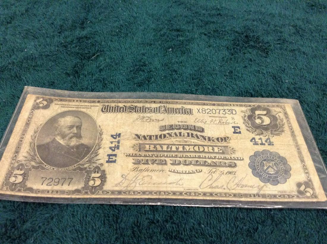 The Second National Bank of Baltimore Five Dollar Bill (1 of 1)