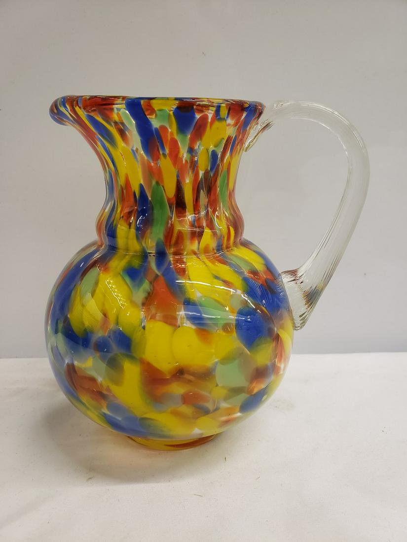 Gorgeous multicolored handblown glass pitcher (1 of 1)