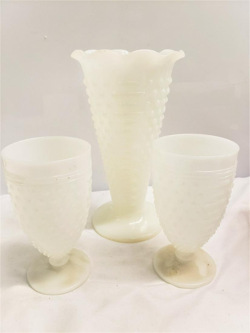 White Hobnail Fenton milk glass vase and glasses (1 of 1)