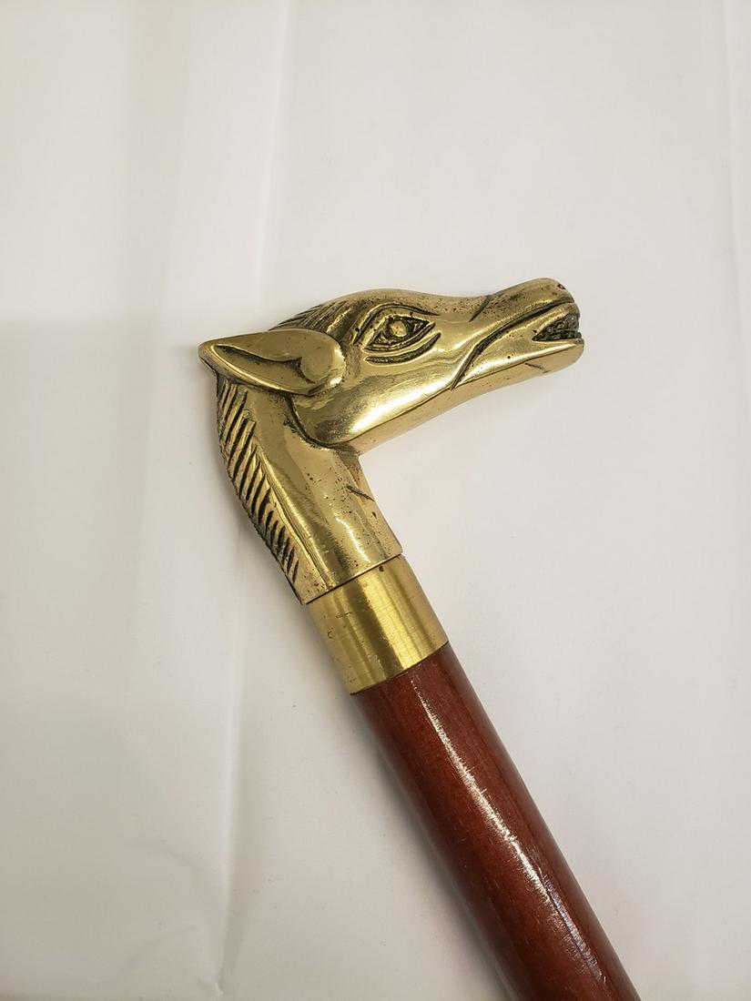 Antique brass horse handle cane (1 of 1)