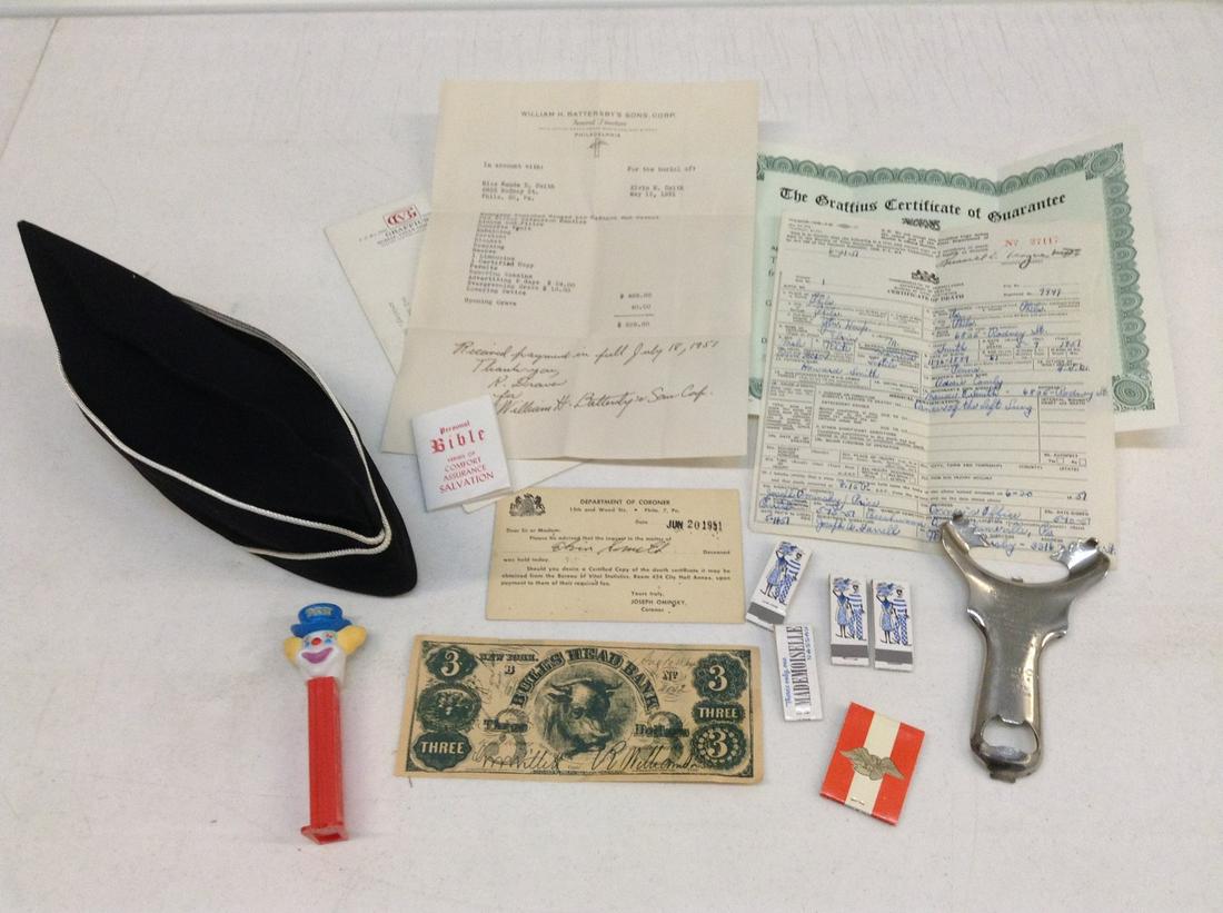 1950s Funeral Paperwork, vintage matchbooks, Pez and: 1950s Funeral Paperwork, vintage matchbooks, Pez and more